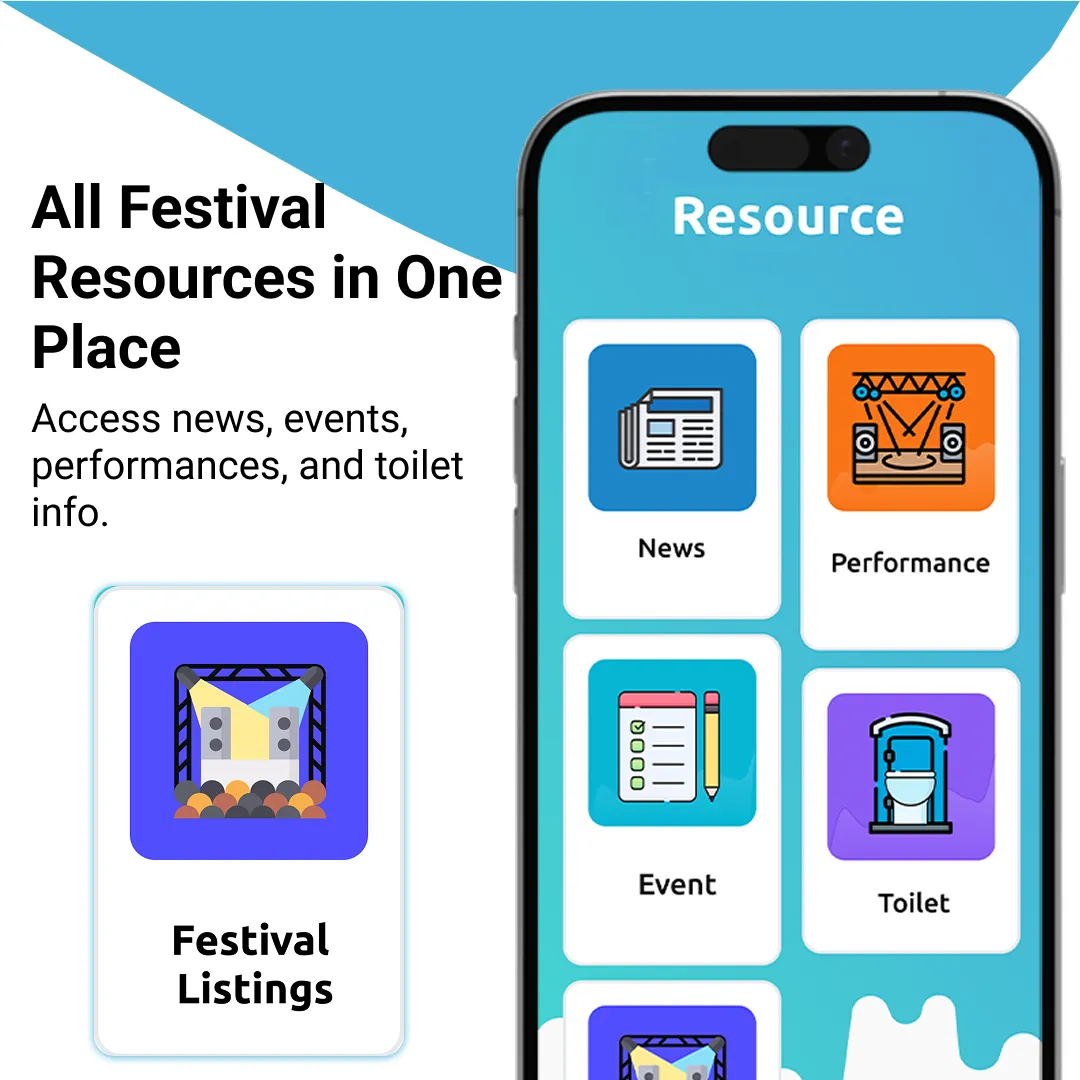 The CrapAdviser resources screen with tiles for news, performances, events and toilets