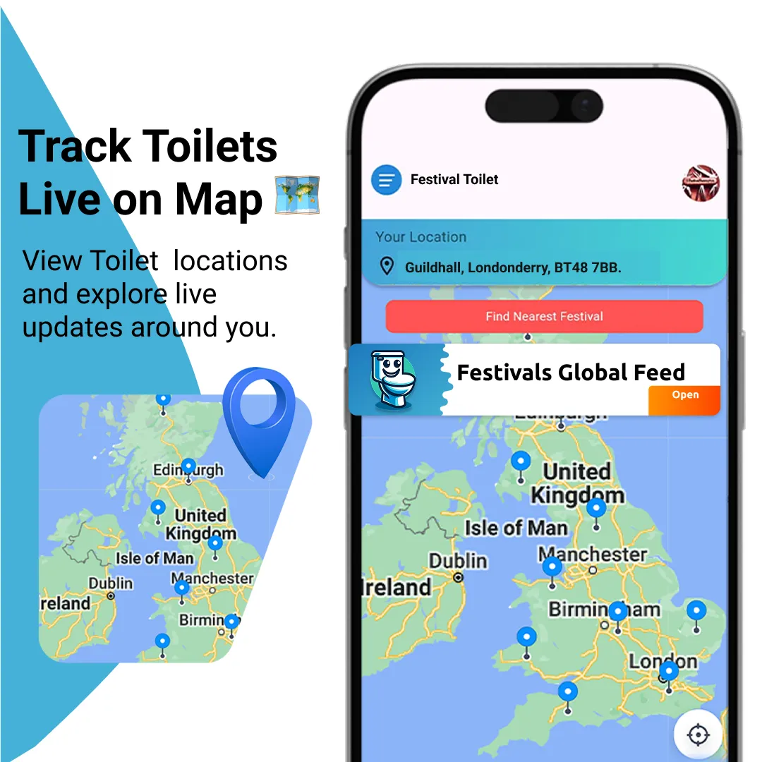 A live map in CrapAdviser showing toilet locations pinned across the United Kingdom