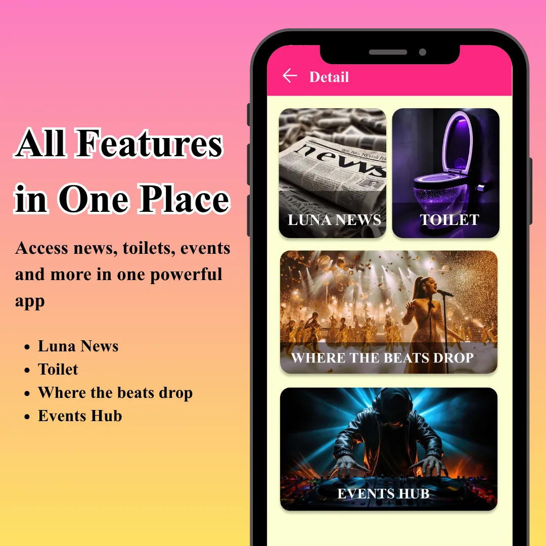 A Festie Bestie event detail screen linking through to news, toilets and the events hub