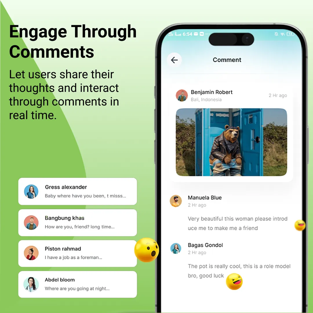 A comment thread in Genie, with attendees replying to a post in real time